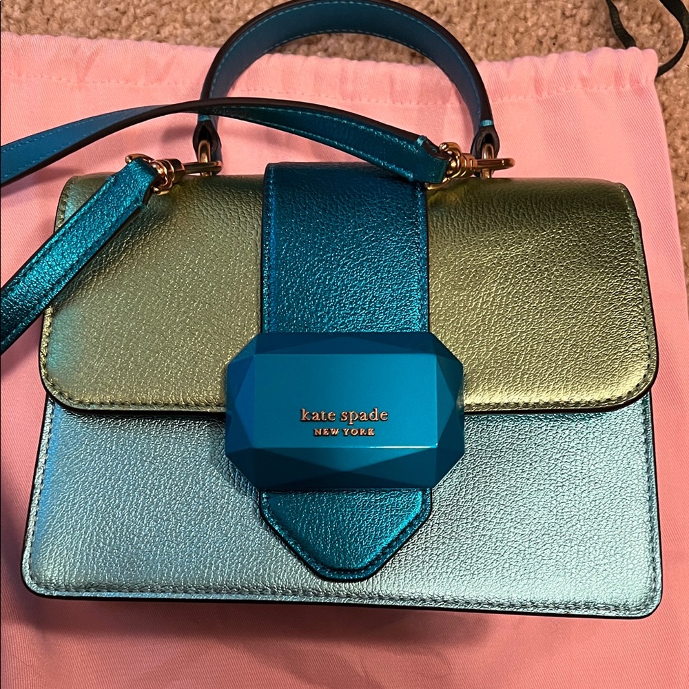 Kate Spade Bijou Sparkling Metallic Crossbody Leather Dust Bag Like New